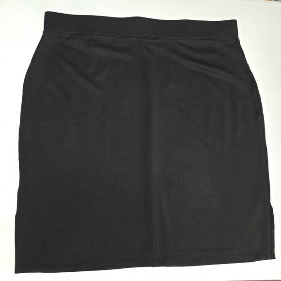 Logo Lori Goldstein Skirt Size 1X Black Pull-On Side Slits Stretch Knee Length - Picture 1 of 8